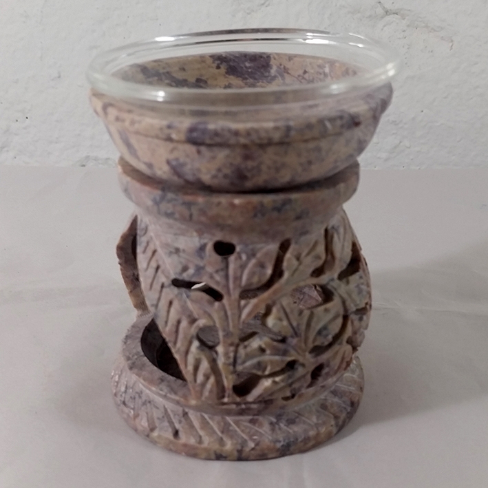 Brucia essenze h 13 cm in pietra indiana lavorato a mano con contenitore in  vetro - Manifaktura